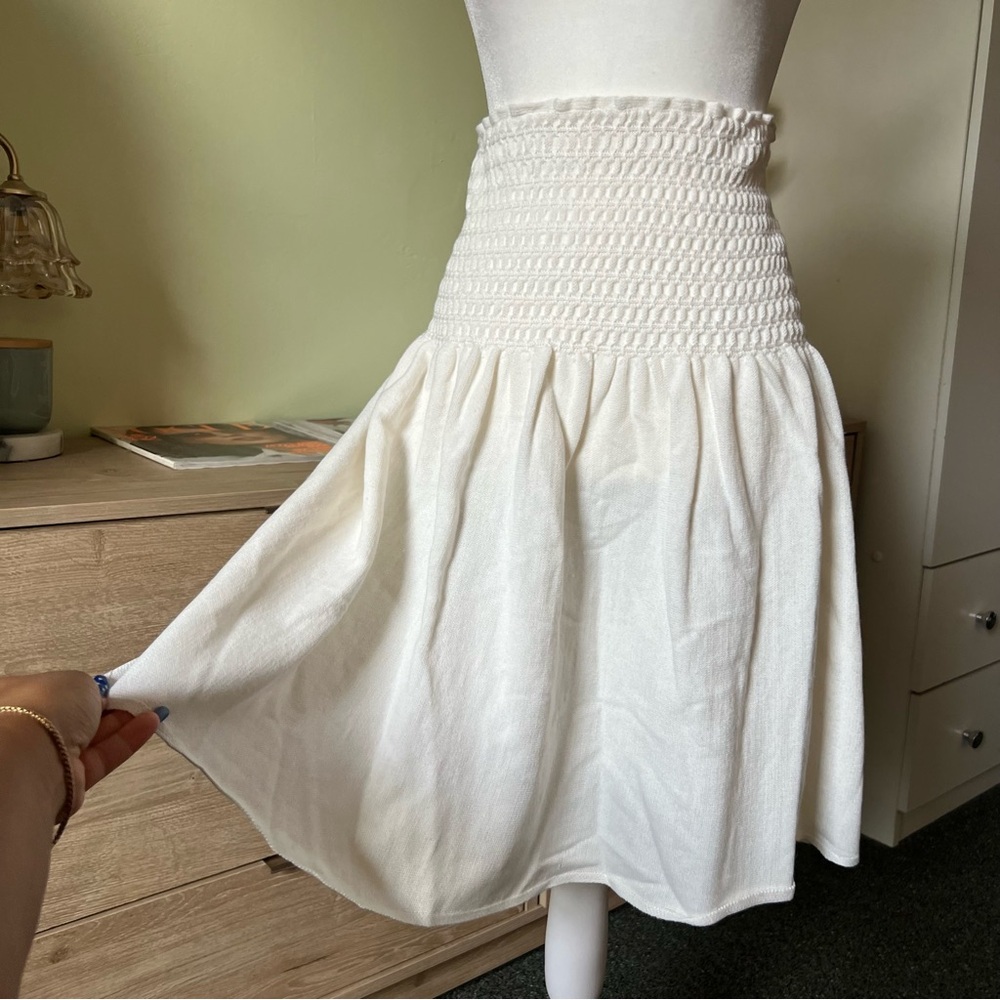 YAKIRA BELLA White Scrunch Ruched High-Waist Elastic Knee-Length Modest Skirt M - Picture 7 of 16